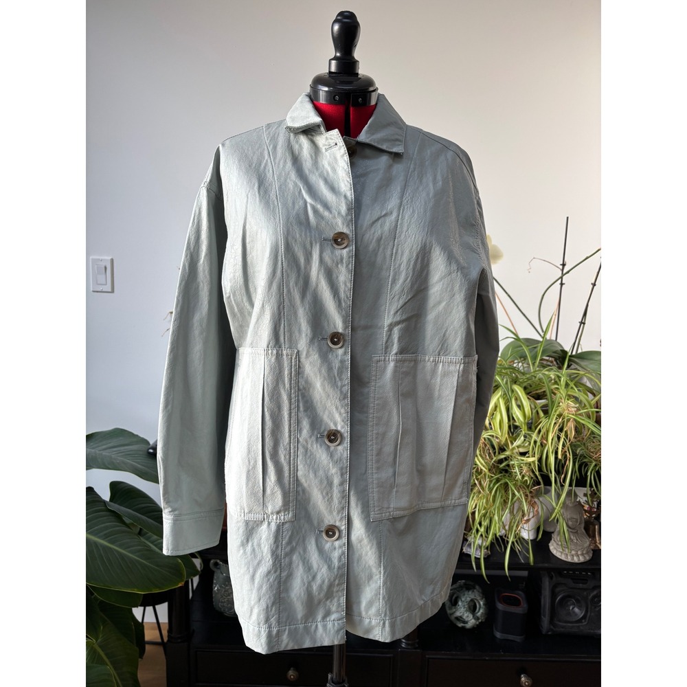 ZARA Vegan Leather Chore‎ Coat Shacket oversized Streetwear cool icy blue XS
